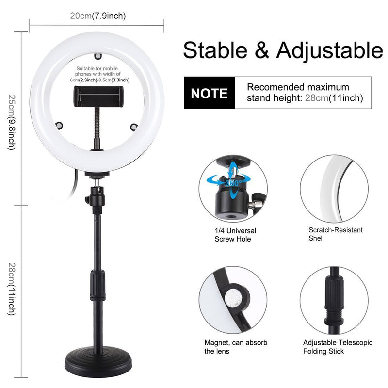 Vlogging 3 Color Temperature Video Light Kits Desktop Stand LED Ring Light