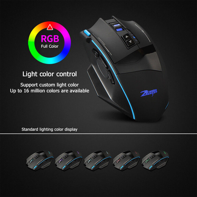 ZELOTES F-15 Wireless Wired Backlight 5 Gears 4800DPI Optical Gaming Mouse