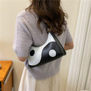 Fashion Black White Hit Color Women Handbag PU Leather Tai Chi Yin Yang Totes