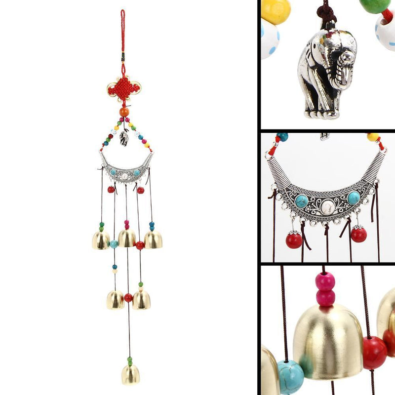 Luck Elephants Windgames Windbell Copper 6 Bells Chinese Knots Beads