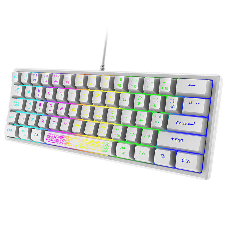 K61 RGB Wired Keyboard 60 Percent 62 Keys Ergonomic Gaming Keyboard (White)