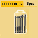 Universal Electric Hand Drill Bits Hex Shank Glass Tool Set (6+6+8+10+12mm)