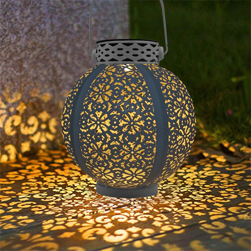 Creative Solar LED Iron Art Lantern Light Garden Yard Lighting Projector Lamp