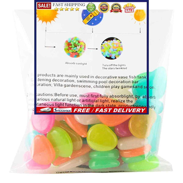 Glow in The Dark Rocks - 100pcs Glowing Pebble Powered by Sunlight for Fish Tank