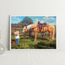 Frameless Oil Paint By Numbers Feeding Horse Girl DIY Canvas Picture Kit