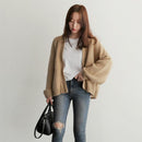 Women Casual Short Style Long-Sleeves Coat Knitted Solid Color Loose Cardigan
