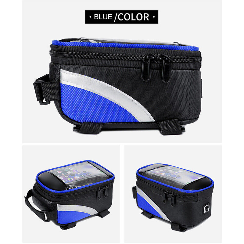MTB Bike Bag Front Top Tube Touch Screen Mobile Phone Holder Case (Blue) Newly