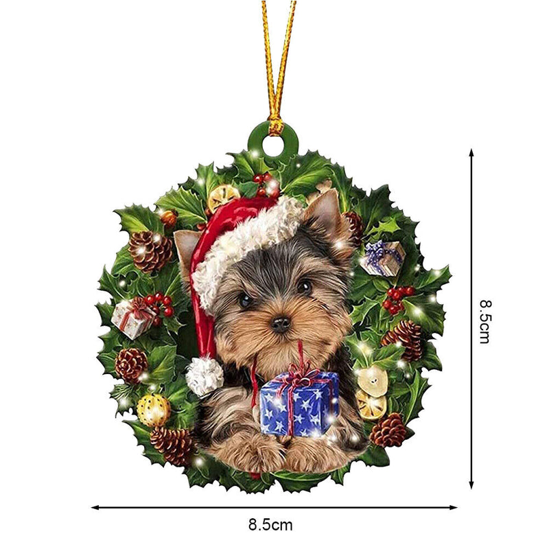 Christmas Wood Dog Wreath Pendant Home Wall Xmas Tree Festival Decor (A) Newly