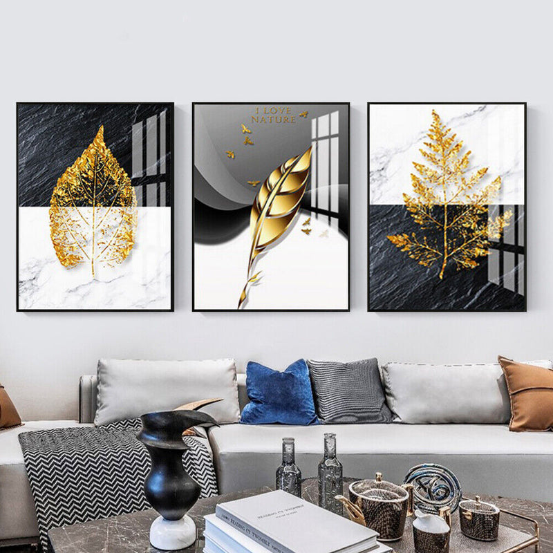 Frameless Golden Leaves Oil Paint by Numbers Kit Handpainted Artwork Wall C