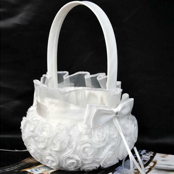 Wedding Ceremony Party Love Case Satin Bowknot & Rose Flower Girl Basket