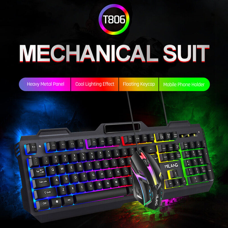 #A Practical Waterproof USB Wired Gaming Keyboard + Mouse Combos Backlit Keycaps
