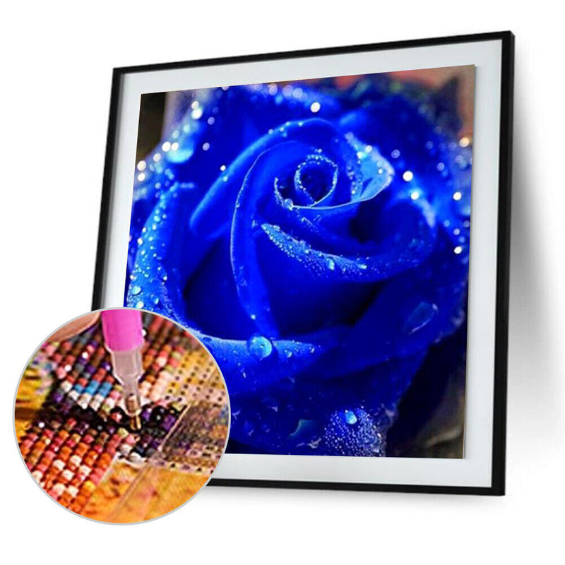5D Full Drill DIY Blue Rose Diamond Painting Embroidery Round Rhinestones Newly