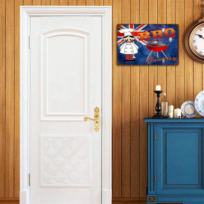 Retro BBQ Chef Metal Plate Painting for Bar Pub Tin Plaques Wall Signs