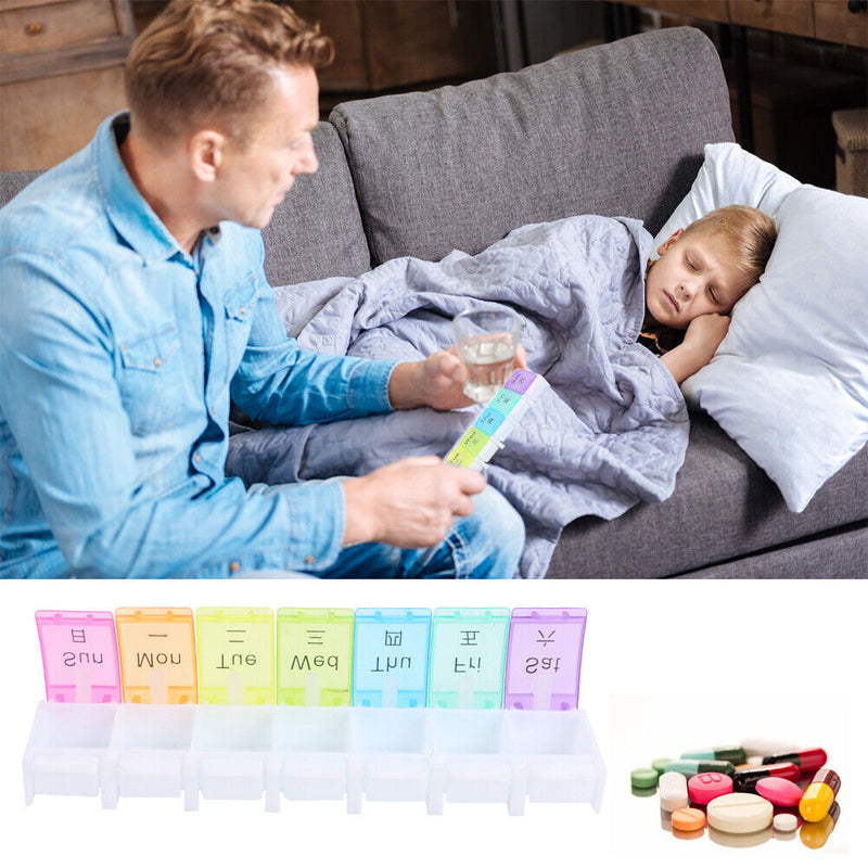 7 Day Pill Medicine Storage Box Rainbow Tablet Weekly Organizer (With Word)