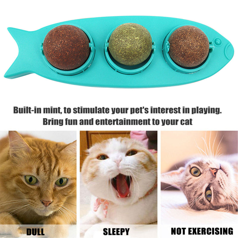 #A 3-in-1 Cat Edible Mint Ball Toys Pets Teeth Health Cleaning Chewing Roller To