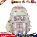 Women Canvas Patchwork Backpack Preppy Style Student Large Knapsack (Pink) Newly