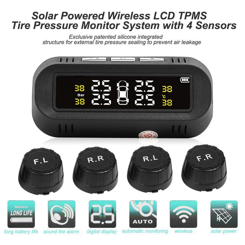 C68 USB+Solar Charging Car TPMS Tire Pressure Monitoring System with 4 Sensors