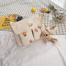Women Preppy Style Multi Pocket Shoulder Bag Solid Color Casual Satchel Bag