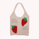 Korean Knitted Shoulder Bags Women Summer Strawberry Hollow Crochet Beach Totes