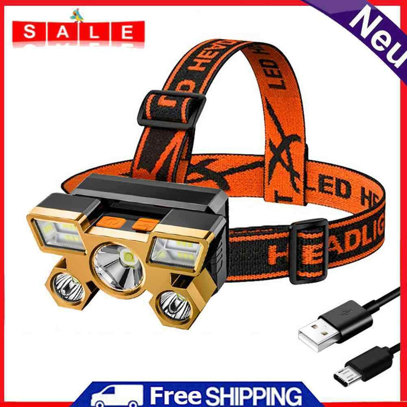 5xLED Beads 1200mAh Portable Night Fishing Headlight USB Rechargeable Headlamp