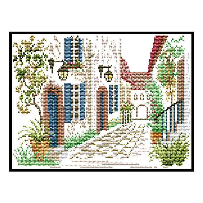 14CT Partial Cross Stitch Corner of Street Counted DIY Embroidery Kits Handmade