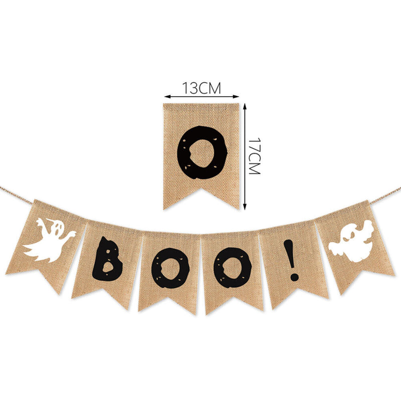 #A BOO Halloween Linen Pull Flag for Party Hanging Fireplace Decorations Bunting