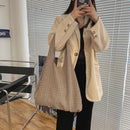 Leisure Women Plaid Printed Canvas Large Capacity Shoulder Underarm Shopping Bag