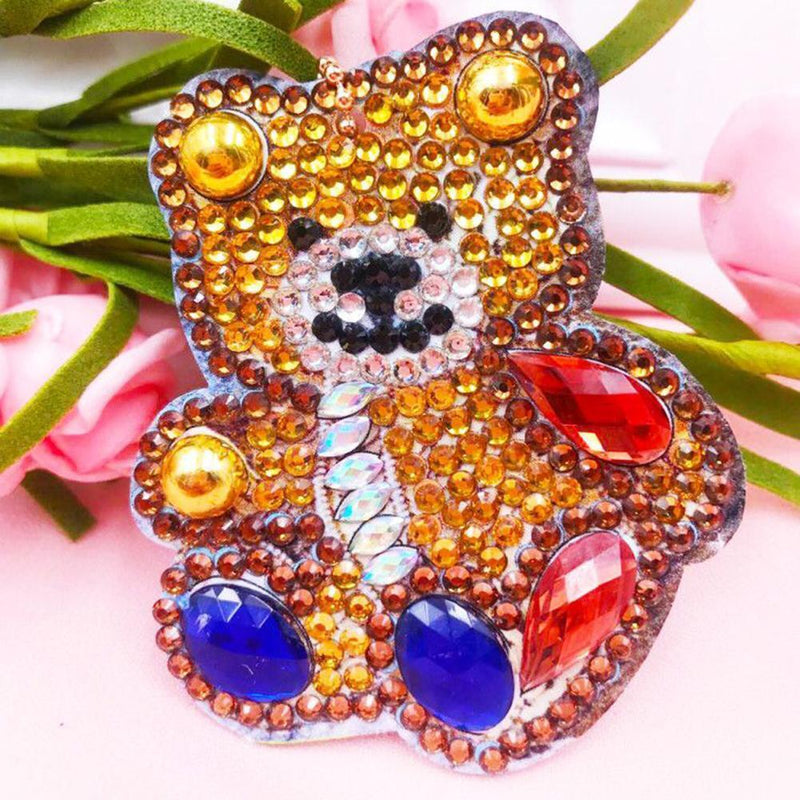 4pcs DIY Cartoon Bear Full Drill Special Shaped Diamond Painting Keychain Gift