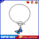 Butterfly Pendant Bracelet Women Simple Metal Buckle Bangles Jewelry (Blue)