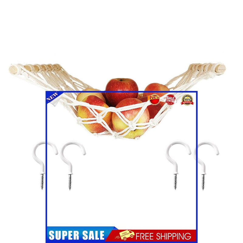 Hanging Fruit Hammock Fruit Basket with Hooks Under Cabinet (Beige 30x50cm)
