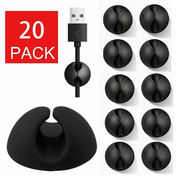 20X Cable Clips Tidy Cord Lead Desk Organiser USB Charger Holder SelfAdhesive