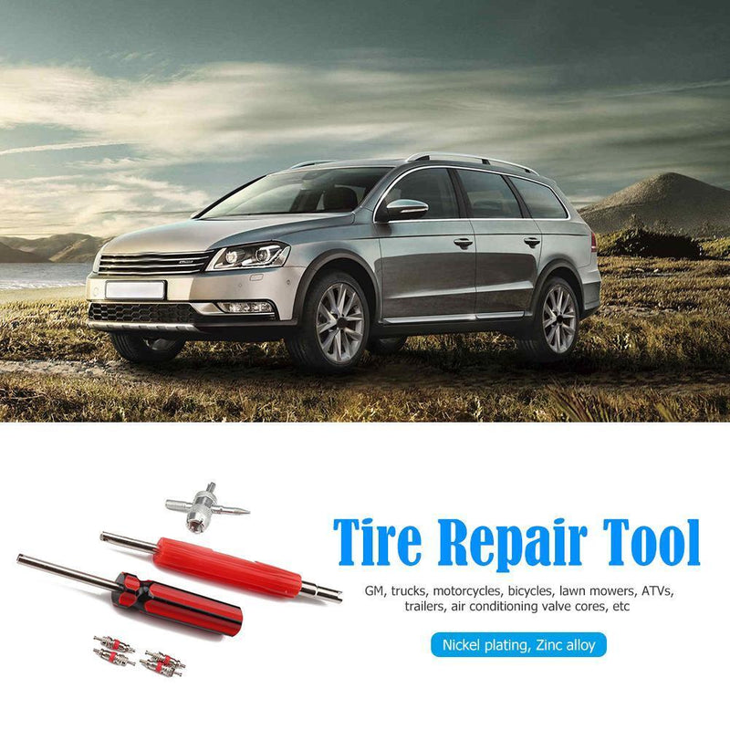 Dual Single Head Valve Core Remover+4pcs Valve Core+4-Way Tire Remover Tool