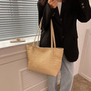 Large Capacity Woven Handbag Women Straw Fashion Leather Splicing Shoulder Bags