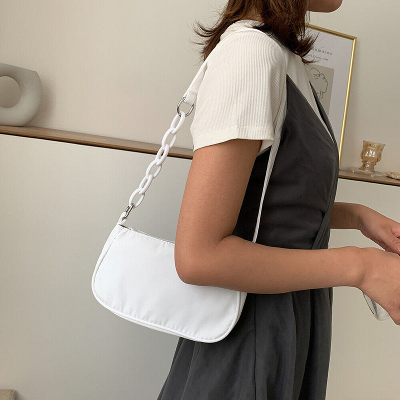 Women Casual Handbag Simple Nylon Daily Female Totes Shoulder Bags (White)