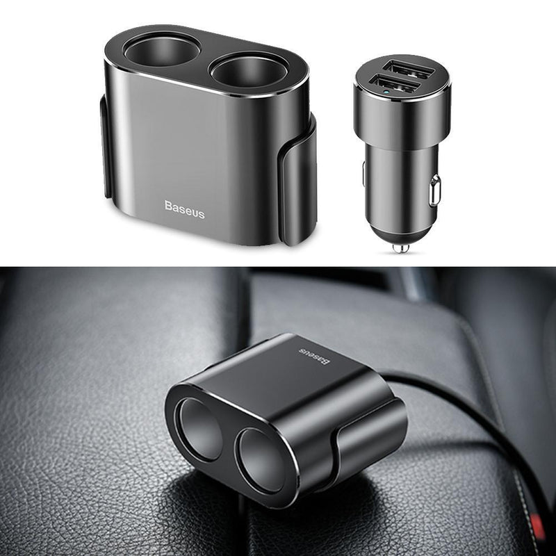 Baseus 5V/3.1A 2 USB Fast Charging Car Lighter Socket Splitter (Black) Newly