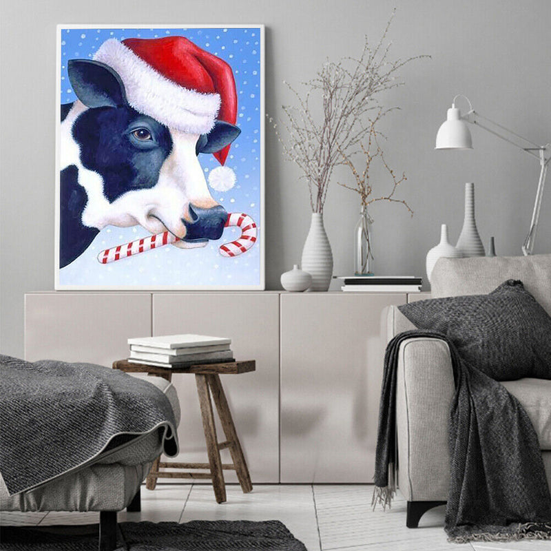 Hand Painted Oil Paint by Numbers DIY Christmas Cow Drawing Wall Decoration Gift