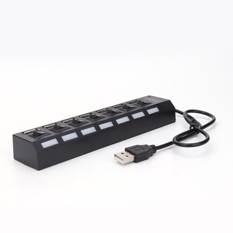7 Ports High Speed USB 2.0 Hub Splitter w/ON/OFF Switch for Laptop (Black)