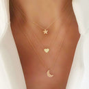 Lady Moon Star Love Pendant Necklace Retro Women Multi Layer Clavicle Chain
