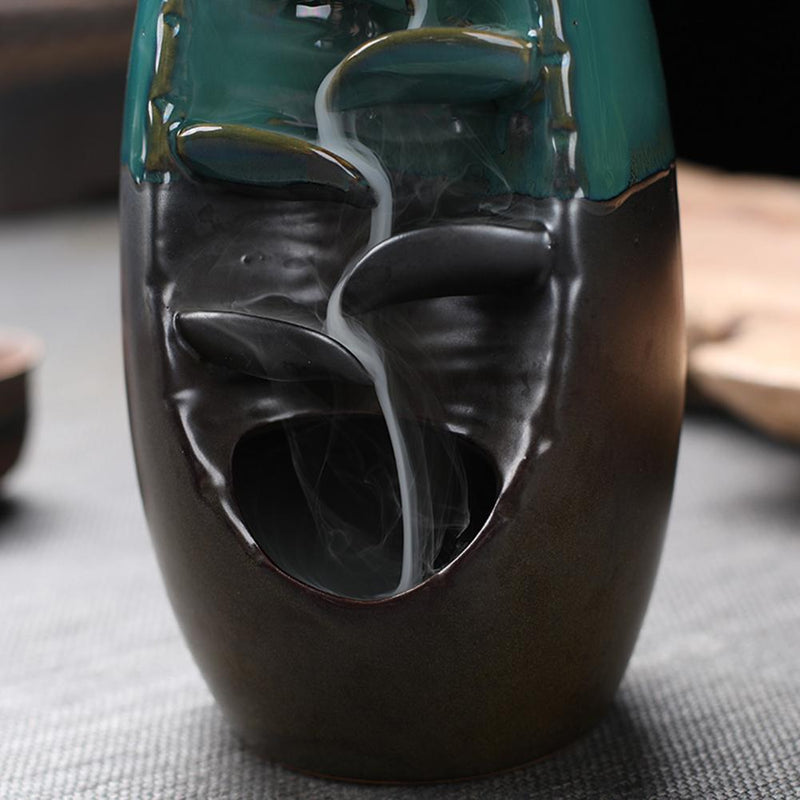 Backflow Incense Burner Ceramic Lotus Aromatic Aromatherapy Furnace (Blue)