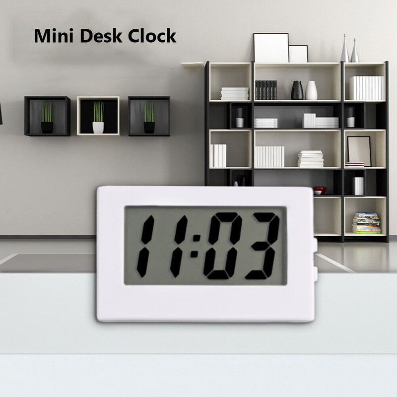 Mini LCD Digital Electronic Desktop Time Clocks Silent Desk Clocks (White)