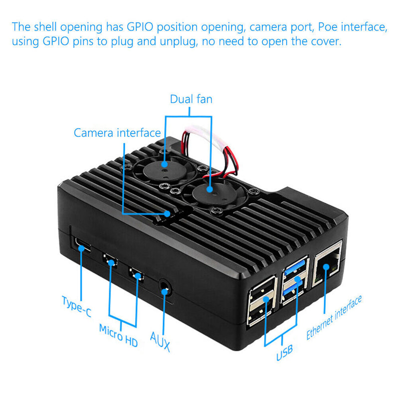 Aluminum Alloy Case Heat Dissipation Cooling Enclosure for Raspberry Pi 4B