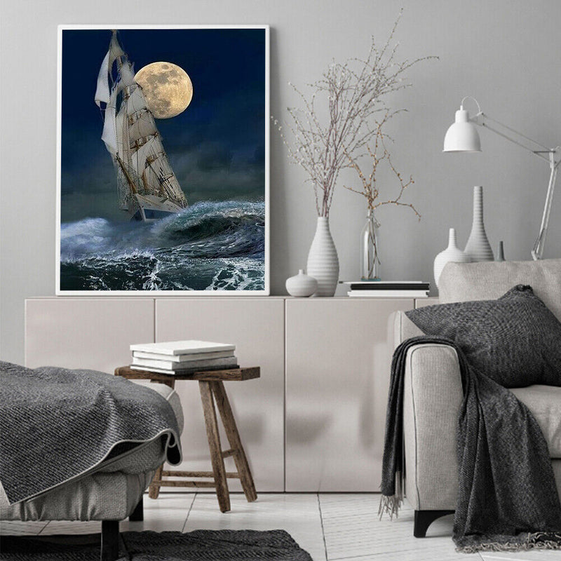 Oil Paint By Numbers Sea Sailing Frameless Picture Craft Living Room Decoration