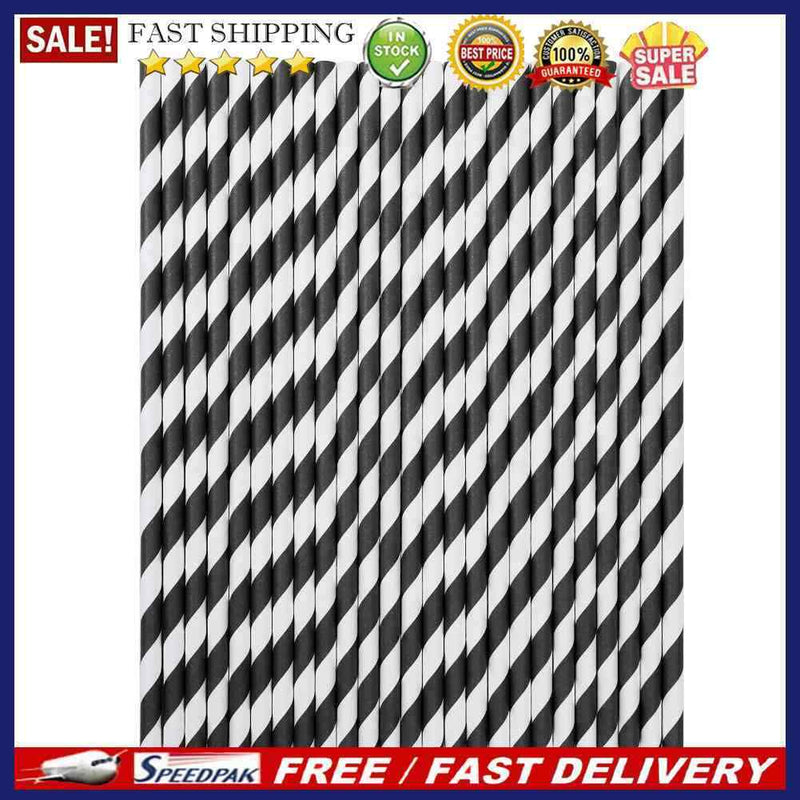 Paper Straws-Durable Rainbow Drinking Straws Party Decor Supply (Black)