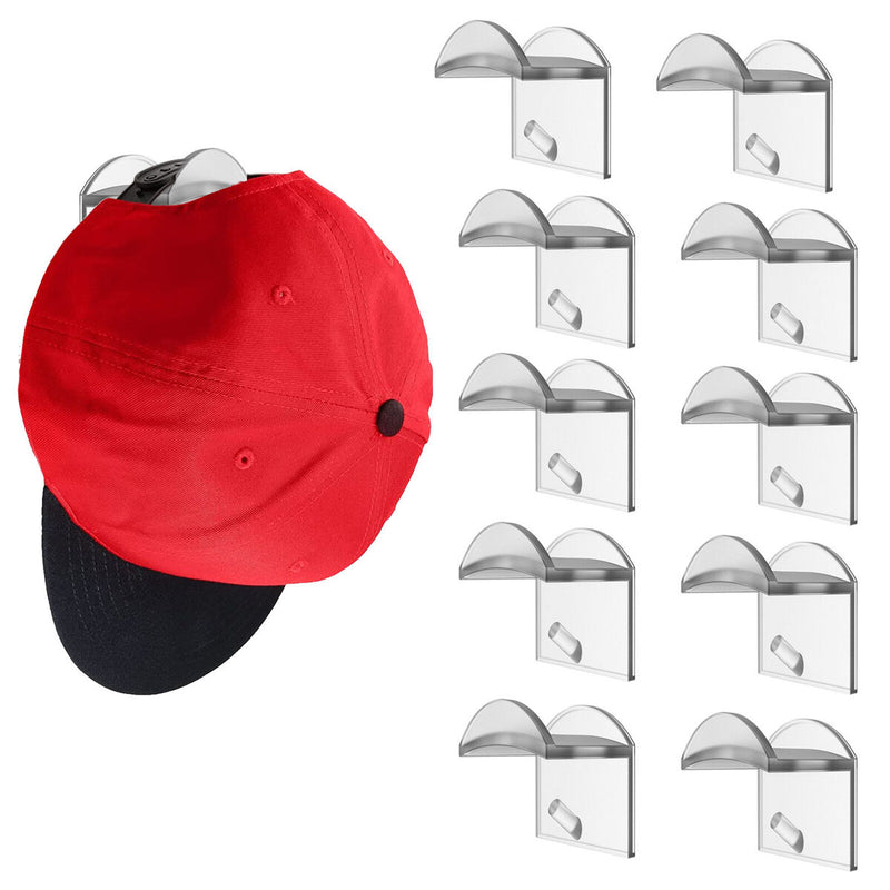 10pcs Adhesive Hat Hooks for Wall - Transparent Baseball Caps Hangers for D