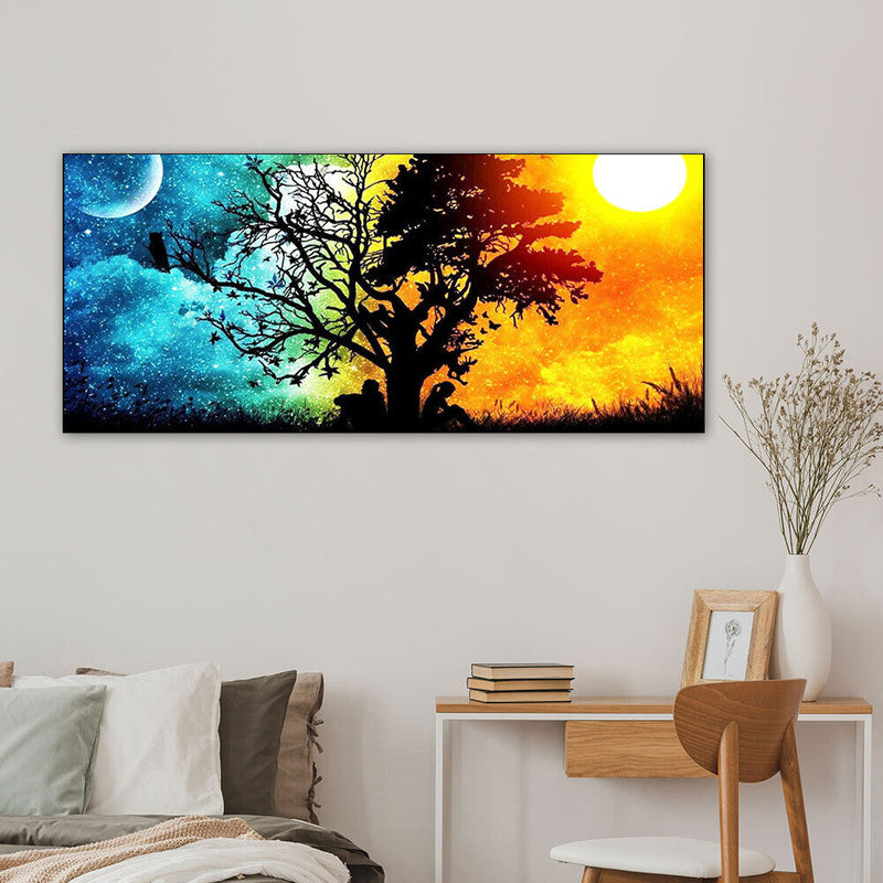 Sun Moon Tree Oil Paint By Numbers Kits Canvas Picture Wall Art DIY Craft Color