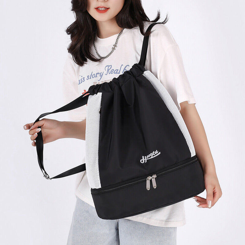 Drawstring Swimming Backpack Sports Bag Waterproof Pool Dry Wet Bag (Black)