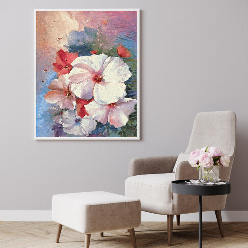 Hibiscus Oil Paint By Numbers Kit DIY Wall Art Picture Craft Home Decoration