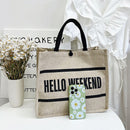 Fashion Simple Letters Women Linen Totes Handbags Casual Shopping Shoulder Bag