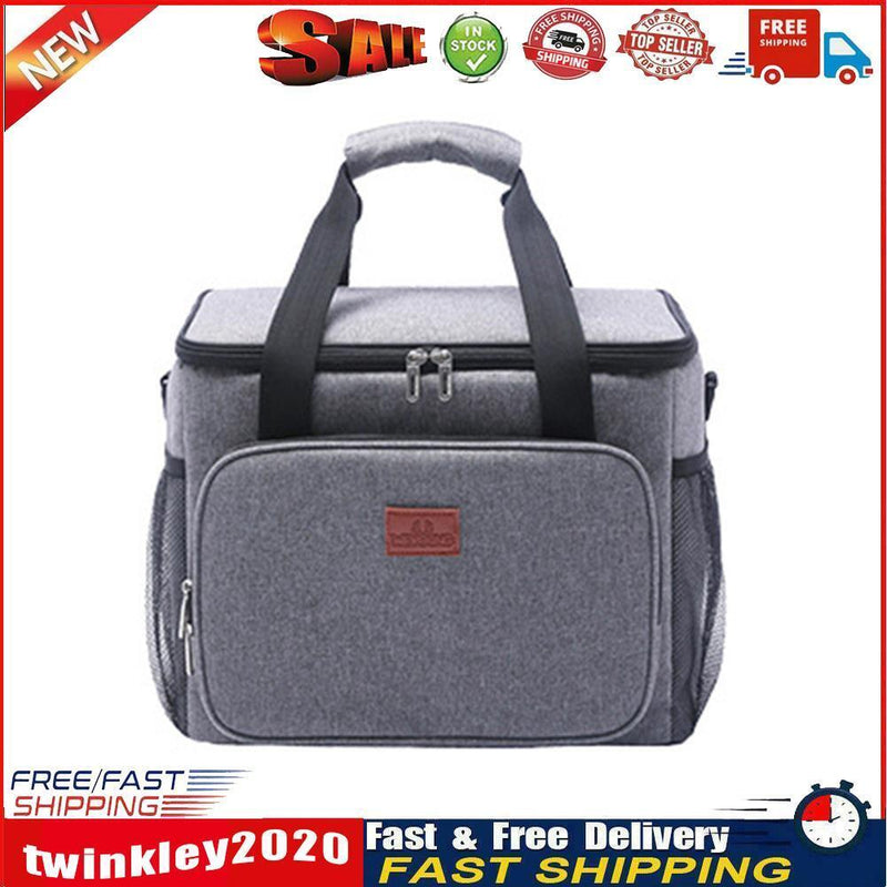Oxford Cloth Lunch Bag Zipper Waterproof Thermal Tote Handbag (Grey S) Newly