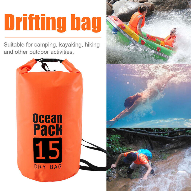 Waterproof Dry Bag Pack Sack Swimming Kayaking River Trekking (15L Orange) Newly